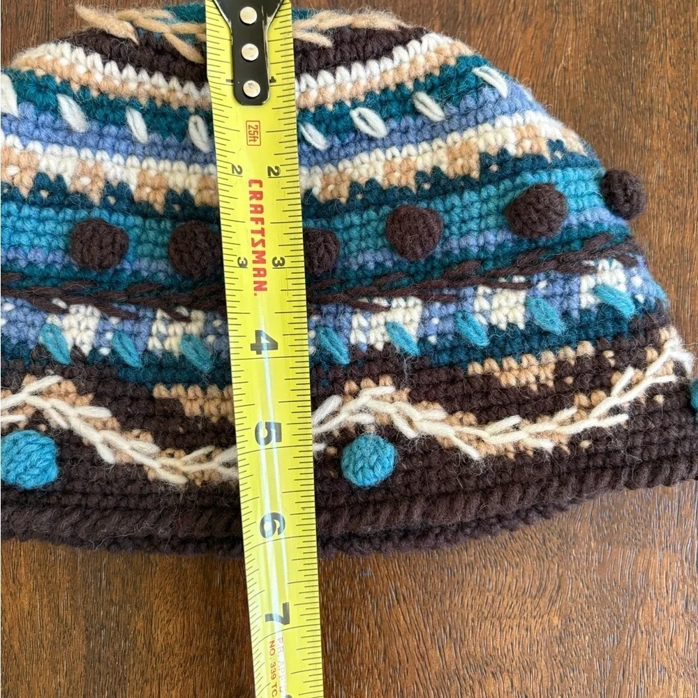 NEWARI ICELANDIC Crocheted Wool Knit Beanie Lined Nepal Blues Browns Women OS